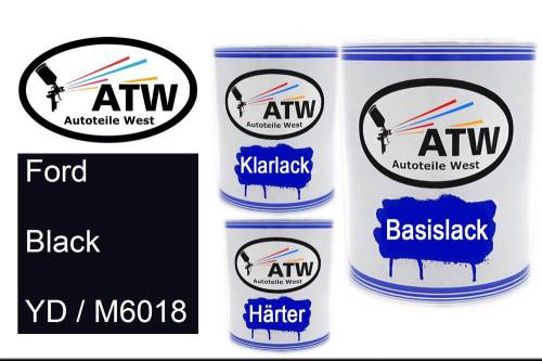 Ford, Black, YD / M6018: 1L Lackdose + 1L Klarlack + 500ml Härter - Set, von ATW Autoteile West.
